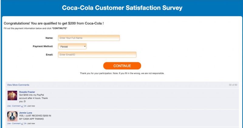 coca cola scam customer satisfaction survey 